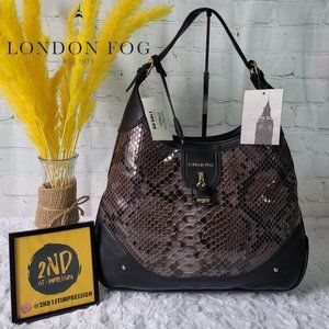 NWT London Fog Brown & Black Snakeskin-Embossed Lilah Hobo